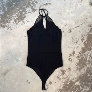 Haute Monde Black Lace Halter Bodysuit